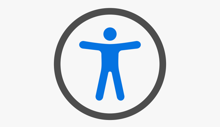 An image showing an accessibility icon against a white background. The icon includes a blue human figure in the center of a black circle.